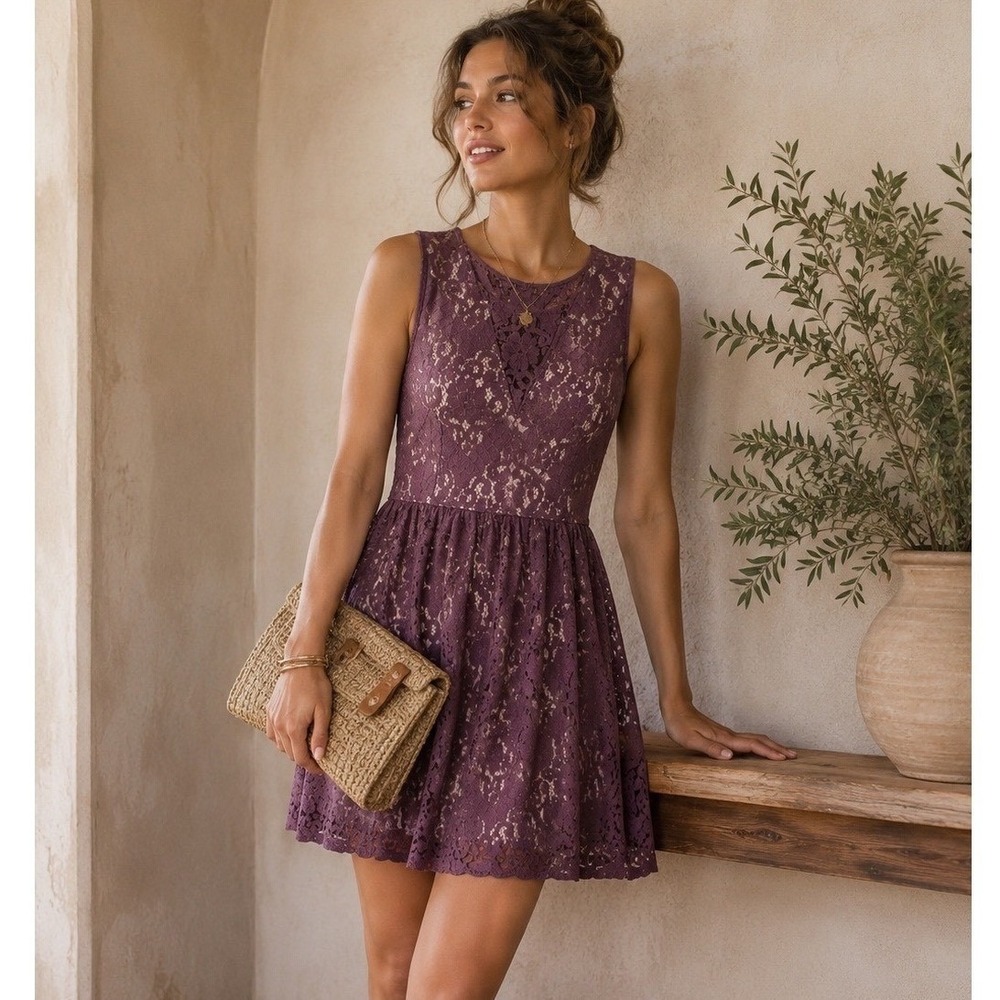 Altar'd State Lace Dress Women S Purple Sleeveless Fit Flare Cocktail Wedding